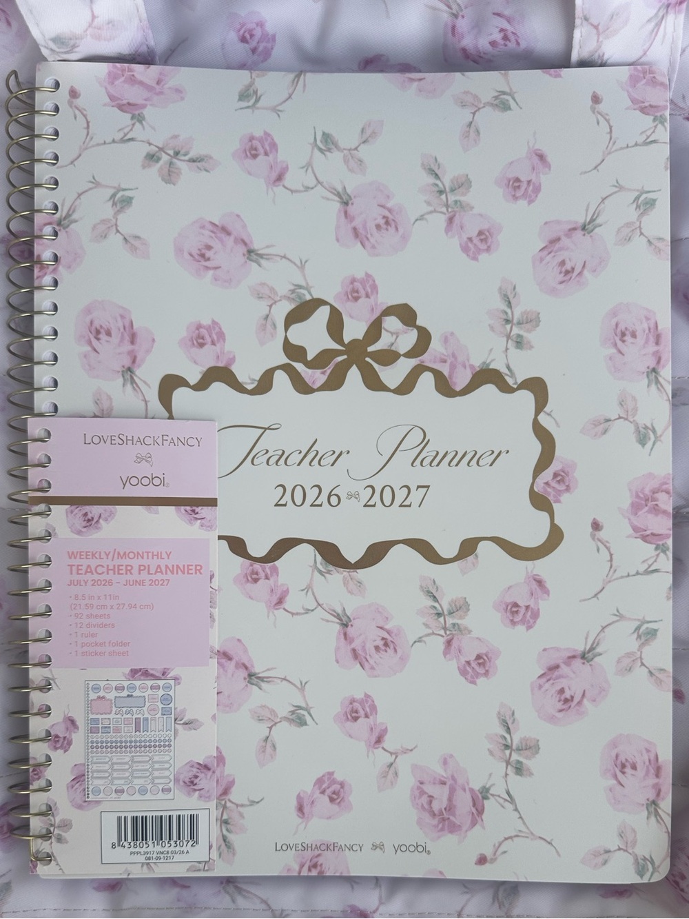 LoveShackFancy Pink Floral Teacher Planner with Gold Accents 8.5"x 11"